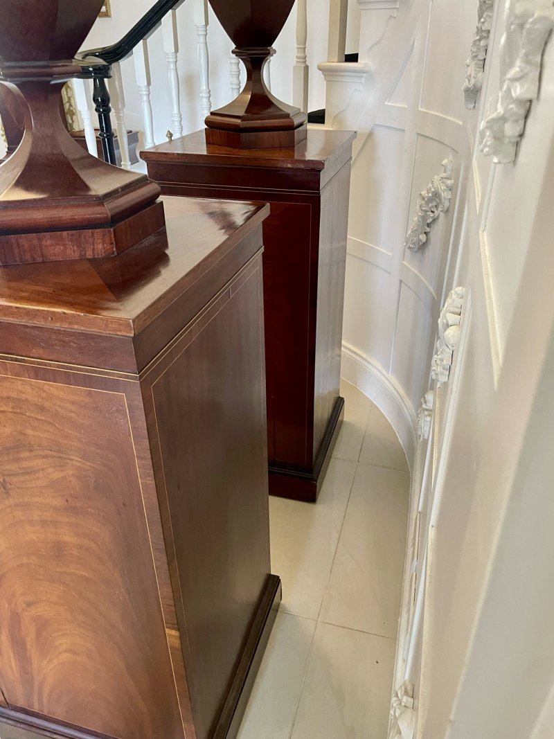 Rare Pair of Antique George III Outstanding Quality Mahogany Inlaid Wine Urns on Original Pedestal Cupboards - Image 11